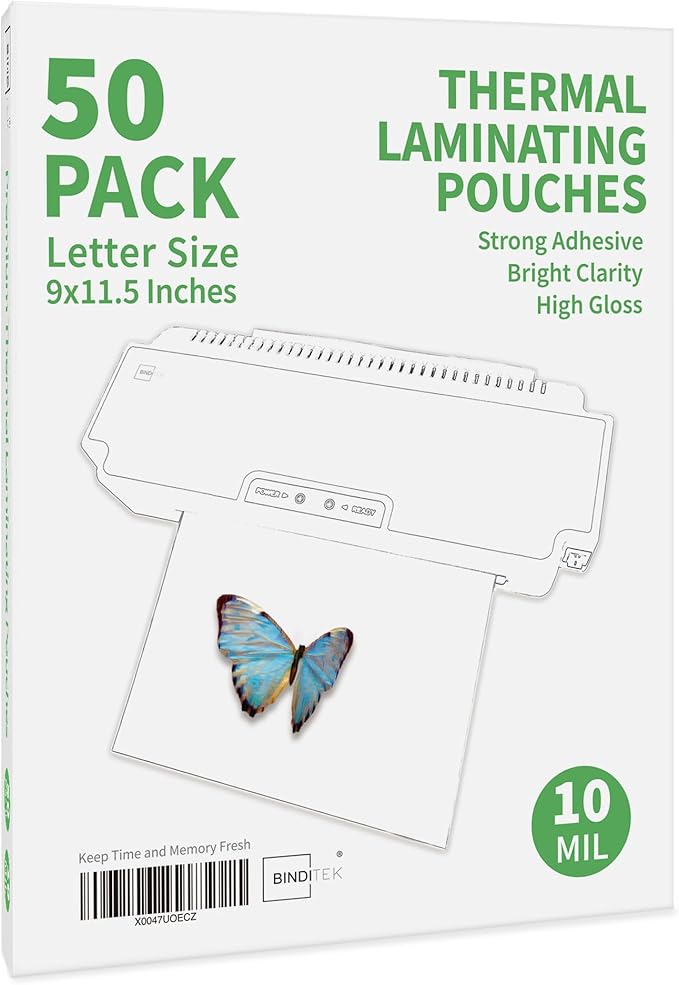 Binditek 50 Pack 10 Mil Thermal Laminating Pouches, 9x11.5 Inches Laminating Sheets, for Letter Size, Ultra Clear, Glossy, Hold 8.5x11 Inches, Heat Seal, School Office Supplies