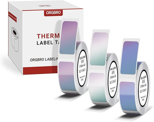 ORGBRO X1 Label Maker Tape, Genuine Thermal Label Print Paper 0.47"×1.57"(12×40mm), Standard Laminated Office Labeling Tape Replacement, 160 Tapes/Roll, 3-Roll, Gradient
