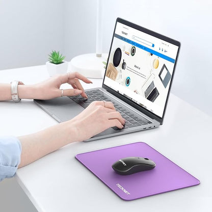 TECKNET Mouse Pad with Anti-fray Stitchin, Waterproof Surface & Non-Slip Rubber Base with Stitched Edges Gaming Mouse Mat for Laptop，Compatible with Laser and Optical Mice - Purple