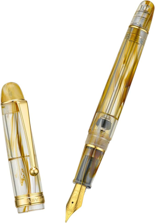 Asvine V126 Vacuum Filling Fountain Pen Extra Fine Nib, Brown Swirl Acrylic, Large-Capacity with Gift Case