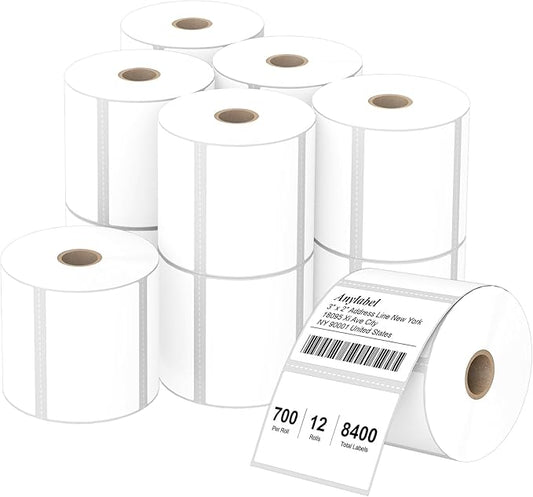 Compatible 3" x 2" Direct Thermal Labels Replacement for Barcodes Postage Address Shipping Compatible with Rollo & Zebra Desktop Printers Adhesive & Perforated (12 Rolls, 700 Labels/Roll)