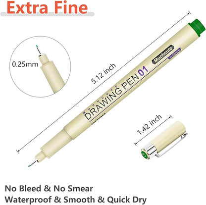 Muchcute 01 Micro Fineliner Drawing Art Pens: 12 Colors 0.25mm Extra Fine Point Bible No Bleed Smooth Journal Zentangle Study Supplies Colored Waterproof Line Ultra Needle Tip Fine liner Thin Gel Felt