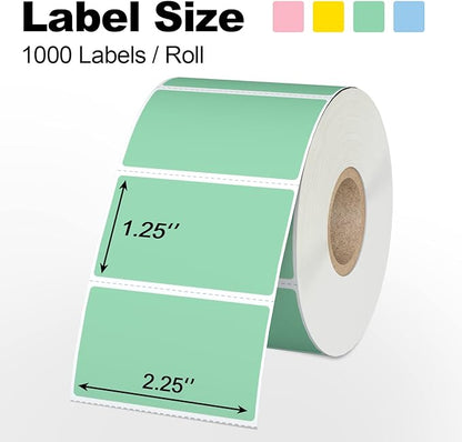 Misofuki 2.25x1.25 1000 Labels Rectangular Green Direct Thermal Stickers Labels Roll Compatible with Zebra, Rollo, MUNBYN, Self-Adhesive Direct Thermal Labels