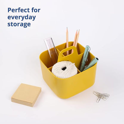 BLUE GINKGO Stackable Organizer Caddy – Korean-Made Portable Tote for Bathroom, Office, Crafts, or School Supplies (Square, Yellow)