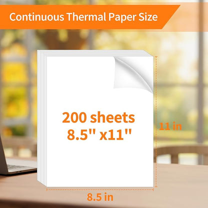 Thermal Printer Paper 8.5” x 11”, US Letter Thermal Papers, Continuous Thermal Printer Paper, Multipurpose Thermal Paper for Portable Thermal Printers,JADENS/Itari M08F Printers,200 Sheet.