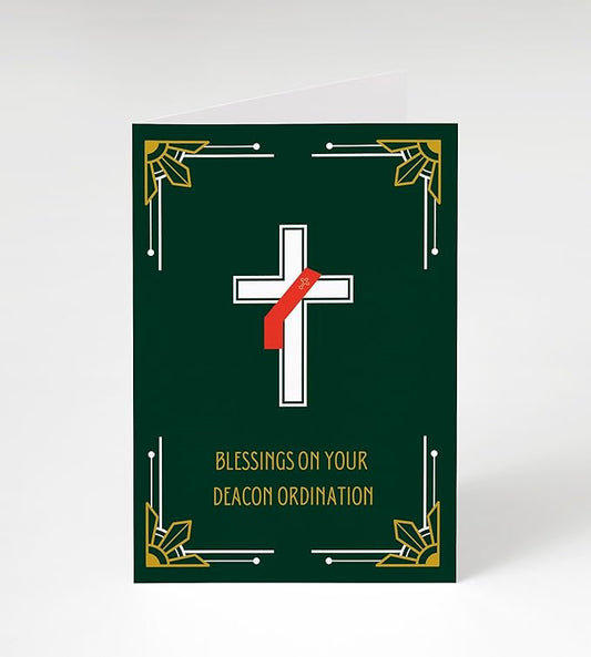 M Market On Mainstreet Christian Ordination Card w/Envelope, 5x7 inches, Made in the USA (Deacon- Forest Green, Two Pack)