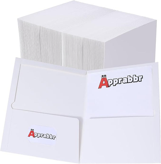 2 Pocket Glossy Laminated White Paper Folders Letter Size Presentation Folder Bulk Two Pocket Portfolio Folder for School Supplies Teacher Office Business Home (Box of 50)