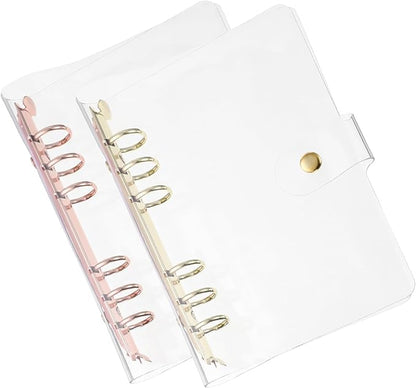 PATIKIL A6 Clear Binder Cover, 2Pcs Soft PVC Loose Leaf Binder Protector Refillable Notebook Shell with Snap Button Closure 6 Ring for DIY Meeting Notebook Folder,Gold Tone and Silver Tone