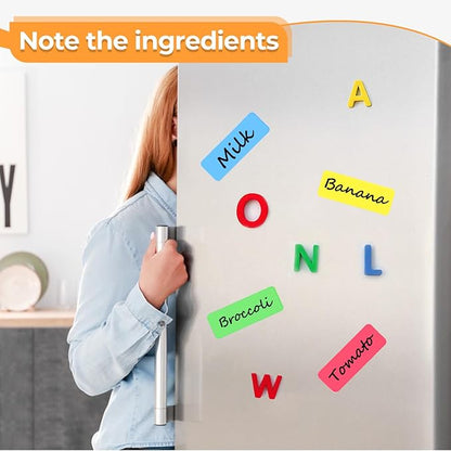 54pcs Magnetic Dry Erase Labels 9 Colorful Name Tags Flexible Reusable Magnetic Label Stickers for White Board Refrigerator Locker Size 3.2"x1.2" by Mositear