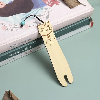 Wood Cat Bookmarks - Set of 4 Cute Bookmarks Aesthetic, Wooden Bookmarks Anime Cat Bookmark for Women Girl Kids, Kawaii Bookmark for Book Lover Cat Lover Friends Best Gifts (Boxwood)