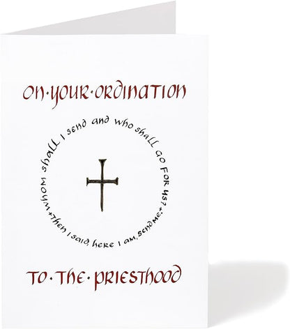 M Market On Mainstreet Christian Ordination Card w/Envelope, 5x7 inches, Made in the USA (Calligraphy Priest, Single Card)