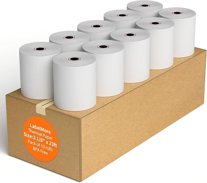 LabelMore Thermal Receipt Paper 3 1/8Inx 230', Credit Card Rolls Thermal, Cash Register Roll, Premium Pos Printer (10 Rolls), 3 1/8 x 230'（10 Rolls）