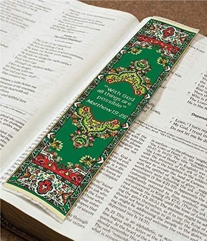 Woven Carpet Bookmark, with God All Things are Possible, Matthew 19:26
