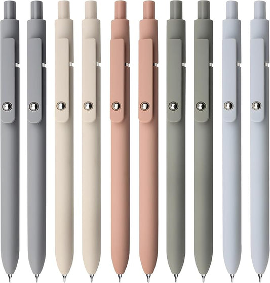 UIXJODO Gel Pens, 10Pcs 0.5mm Black Ink Pens Fine Point Smooth Writing Pens, High-End Series Retractable Pens for Journaling Note Taking, Cute Office School Supplies Gifts for Women (10 Pcs Morandi)