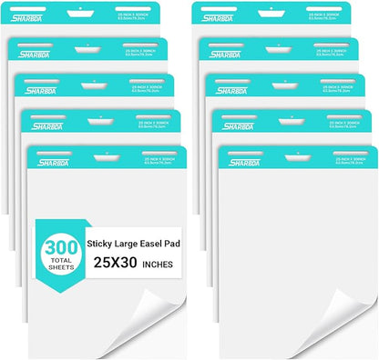 Sticky Easel Pad, 25 in x 30 in,Flip Chart Paper, Chart Paper for Teachers, Large Self-Stick Easel Paper,Super Sticky & Bleed-Resistant,30 Sheets/Pad,10 Pads