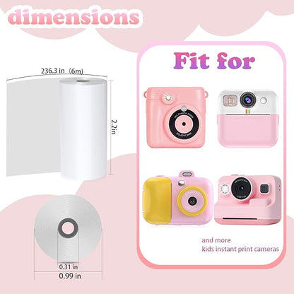 12 Rolls Kids Camera Instant Print Refill Paper Set, Phetium HD Printing Thermal Paper for Most Kids Instant Camera Photo Print (White-12 Rolls)