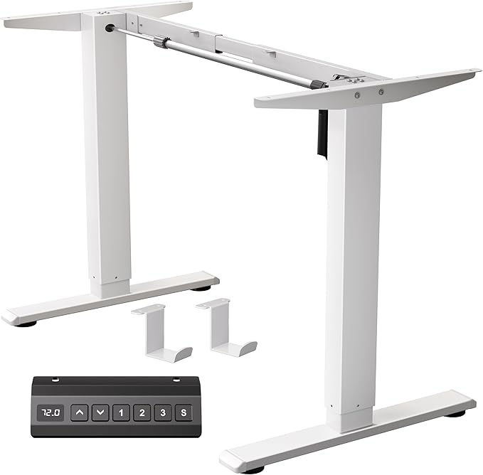 Electric Standing Desk Frame, Height Adjustable Table Legs with Memory Controller, Stand Up Desk Frame Up to 47.2", Ergonomic Standing Desk Base for Home and Office, White Frame Only