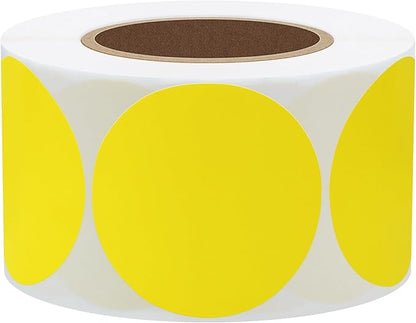 Hybsk 2 inch Circle Color Direct Thermal Stickers Shipping Labels for Barcodes,Name Tag,DIY Logo Design,QR Code,Inventory– Compatible with Zebra,Rollo,Munbyn,and More-750 pcs (2 inch,Yellow)