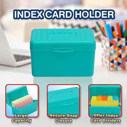 H4D Index Card Holder 3x5 Inches with 25 Plastic Dividers, Teal