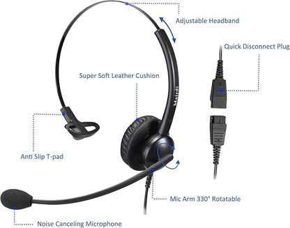 Telephone Headset with Noise Canceling Microphone, Mono Office Call Center Headset with RJ9 & 3.5mm Jack for Landline Deskphone Cell Phone PC Laptop, Work for Mitel Aastra Toshiba NEC Shoretel