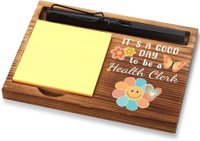 Appreciation Gifts for Health Clerk, New Job Gifts for Health Clerk, Inspirational Office Decor Gifts for Health Clerk,Wooden Sticky Note Holder with Inspirational Quotes,16.5 x 12 x 1.5 cm,XXN33