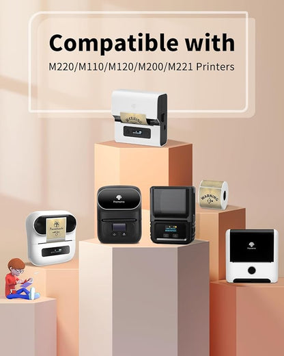 Phomemo Labels-Gold Sticker Circle Thermal Label Compatible with M110/M220/M100/M150/M250/M120/M200/M221 Label Maker, Black on Golden, 1.96"x1.96"(50x50mm)