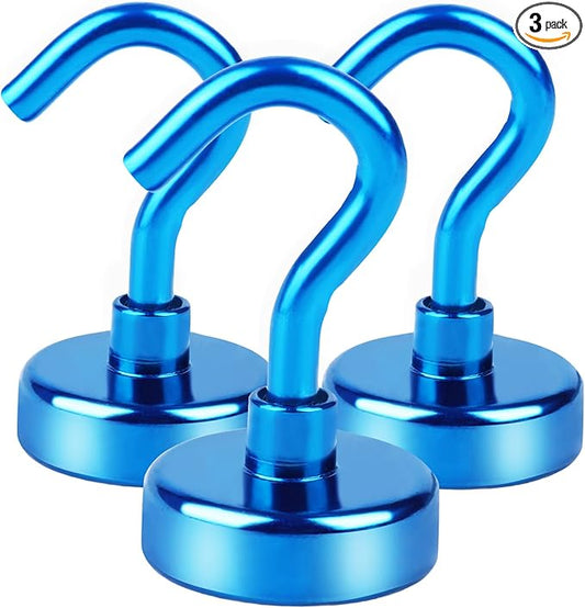 DIYMAG Magnetic Utility Hooks, 30Lbs Heavy Duty Rare Earth Magnet Hooks with Nickel Coating for Kitchen, Garage, Cruise, Classroom, Workplace and Office etc, 3 Packs (Blue)