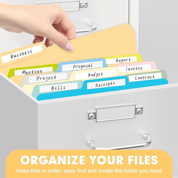 File Folder, RAZCC 200 Pack Colored File Folders, 1/3 Cut Tab File Folder Letter Size, Filing Folders with Tabs for Office School Business Use, Assorted 10 Colors