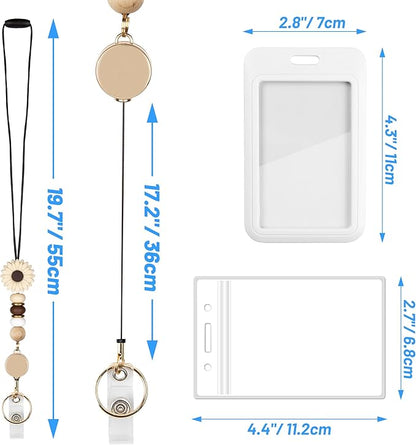 9 in 3 Sets Pink Brown Purple Retractable Lanyard for ID Badge Lanyard with ID Holder Breakaway Lanyard Badge Reel Lanyard Silicone Beaded Lanyard