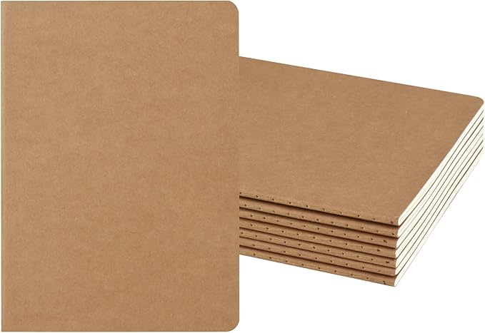 ZCZN 8 Pack A5 Kraft Notebooks Bulk, 8.15x5.5 Inches Lined Paper Journaling Notebooks, Notebooks for Work, Composition Notebooks for School, Journal Notebooks for Office, 60 Pages