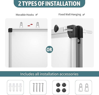 Magnetic Dry Erase Whiteboard - 46 x 33 Inch White Board - 4 x 3 Large Wall-Mounted Board with Silver Aluminum Frame, 1 Magnetic Eraser, 2 Pen, Detachable Marker Tray, 6 Magnets