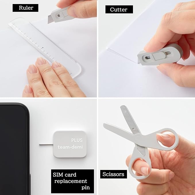 Plus Stationery Kit Gray (Scissors, stapler, tape, liquid glue, cutter, ruler, tape measure, pin for SIM card replacement) TD-001 30-213 With Original Stylus Ballpoint Touch Pen