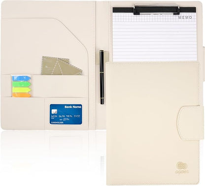 Clipboard Folder Folder DIN A4,All-in-One Business Leather Document Clip Board with Magnetic Cover,Conference Folder Document Organizer with Papers,Sticky Tabs,Pen,Work Folio for Women & Man,Beige