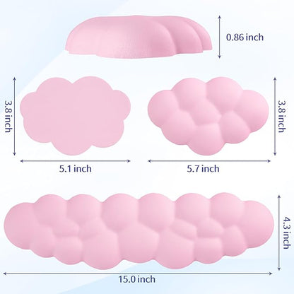 Cloud Wrist Rest Keyboard, Cloud Palm Rest Set with PU Leather Memory Foam, Cute Keyboard Rest for Wrist Support and Arm Rest, Desk Cloud Wrist Pad for PC/Gaming/Hand Cushion/Computer-Pink