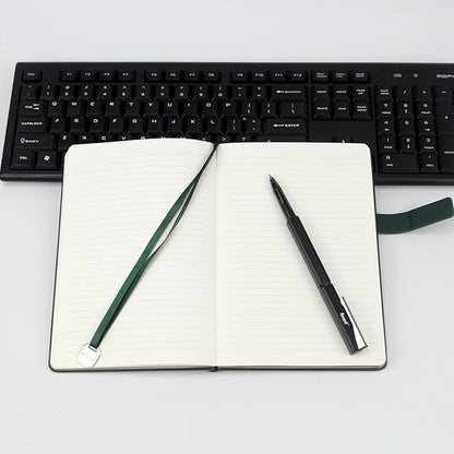 A5 Hard Cover Notebook with Pen Holder, Gold Edges & 180° Lay Flat - Large 5x8.25 Lined, Bookmark, Gift Box - Durable Journal for Office, Study, Travel - Writers, Students (Dark Green)