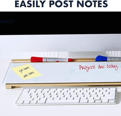 Quartet Glass Dry Erase White Board, Desktop Computer Pad for Notetaking, 18" x 6" Whiteboard, Clean Erase Surface with Storage, 1 Dry Erase Marker, Marble Surface (GDP186M)