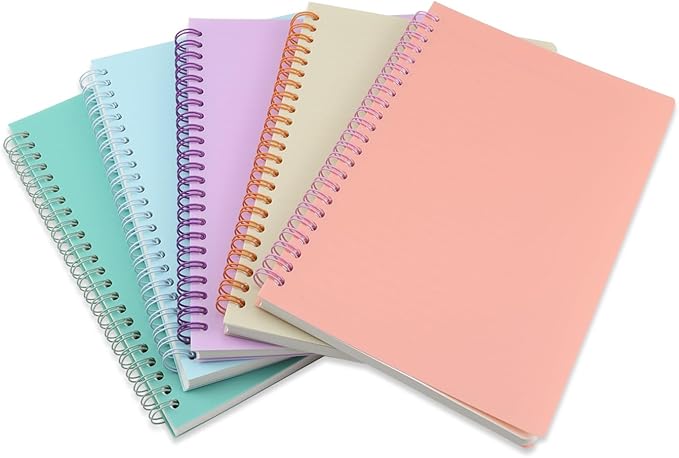 5 Pack Lined Spiral Journal Notebook for Women & Men, 8.3" x 5.7",80 Sheets/160 Pages College Ruled Notebook, A5 Plastic Hardcover Notebook for Office,School,Home