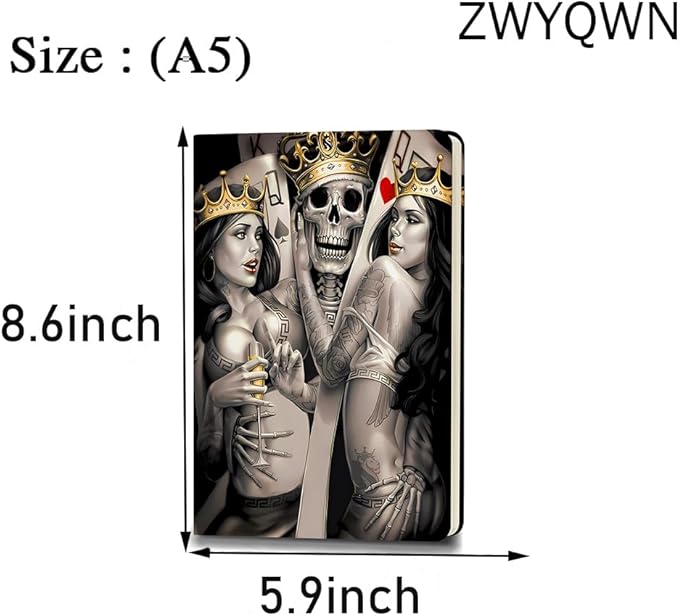 ZWYQWN Jack and Sally Gifts Leather Notebook for Women Men Nightmare Christmas Journal Notebook Nightmare Before Gifts (Skull Pai)