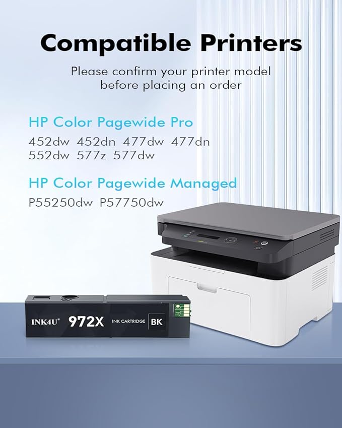 INK4U 972X Ink Cartridges Black High Yield Replacement for 972X 972A 972 Black Ink Cartridges for Color PageWide Pro 477dw Ink Cartridges 477dn 577dw 452dw 452dn 577z 552dw P55250dw Printer (1 Pack)