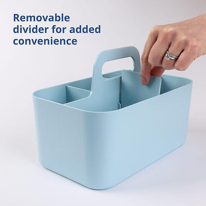 BLUE GINKGO Stackable Organizer Caddy – Korean-Made Portable Tote for Bathroom, Office, Crafts, or School Supplies (Rectangle, Blue)