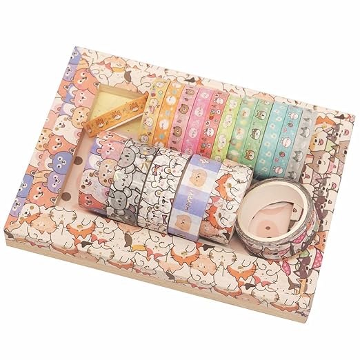 YUBX Cute Pets Washi Tape Set 18 Rolls Skinny Gold Embellishment Decorative Masking Tapes for Arts, DIY Crafts, Journals, Planners, Scrapbook, Wrapping (Puppies) (Puppies)