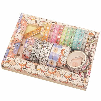 YUBX Cute Pets Washi Tape Set 18 Rolls Skinny Gold Embellishment Decorative Masking Tapes for Arts, DIY Crafts, Journals, Planners, Scrapbook, Wrapping (Puppies) (Puppies)