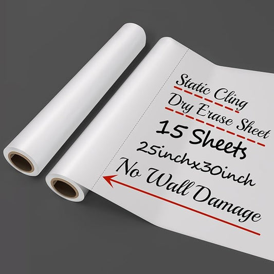 2 Roll Static Cling Dry Erase Sheets Large - 25x30-30Sheets Removable Reusable Whiteboard Poster Paper for Wall, Portable White Board Dry Erase Wallpaper