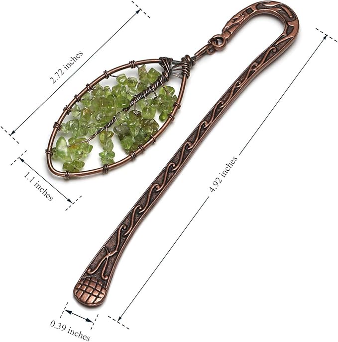Jovivi 3pcs Antique Copper Metal Bookmark Beading Bookmarks with Handmade 7 Chakra Healing Crystals Tree of Life Tumbled Gemstones & Swirl & Leaf Bead