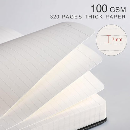 EMSHOI A5 Hardcover Leather Journal - 320 Pages, 100GSM Thick Notebook Lined Journal for Writing Women & Men, College Ruled, Sun Design- Black (5.75" x 8.38")