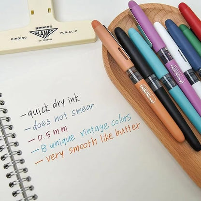 WRITECH Liquid Ink Rollerball, 0.5mm Extra Fine Point, Smooth Writing Quick Dry Roller Pens 8 Assorted Colors for Journaling, Drawing & Sketching (Vintage)