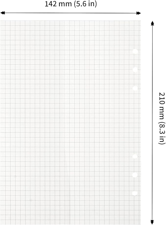 JAPCHET 800 Sheets A5 Grid Refill Paper, A5 Refill Paper Squared Planner Insert 6 Hole Punched for 5.8 x 8.25 Inch Notebook, 800 Sheets/ 1600 Pages