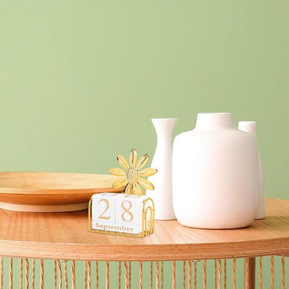 SUPVOX Wooden Block Calendar for Desk Daily Desktop Perpetual Calendar Wood Month Date Display Blocks Farmhouse Desk Accessories for Home Office Decor Reusable Yearly Sunflower Design