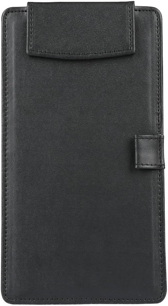 PU Leather Clipboard 8.6" X 4.7" - A6 Long File Clip Folder Document Organizer Writing Pad Office Business Card Holder - Magnetic Conference Pad with Pen Holder - Black