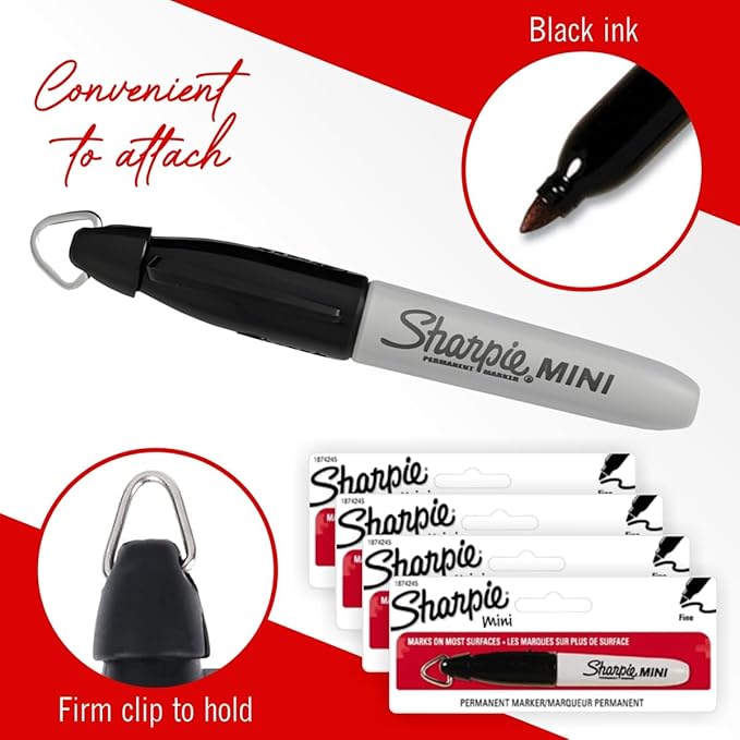 Mini Sharpies for Nurses Badge, 4 Mini Sharpies, Mini Markers, Mini Permanent Markers with Lanyard, Black Sharpies